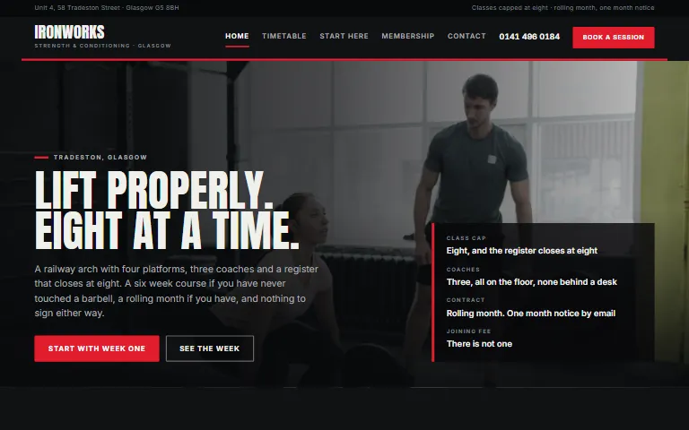 A starting website design for a gym