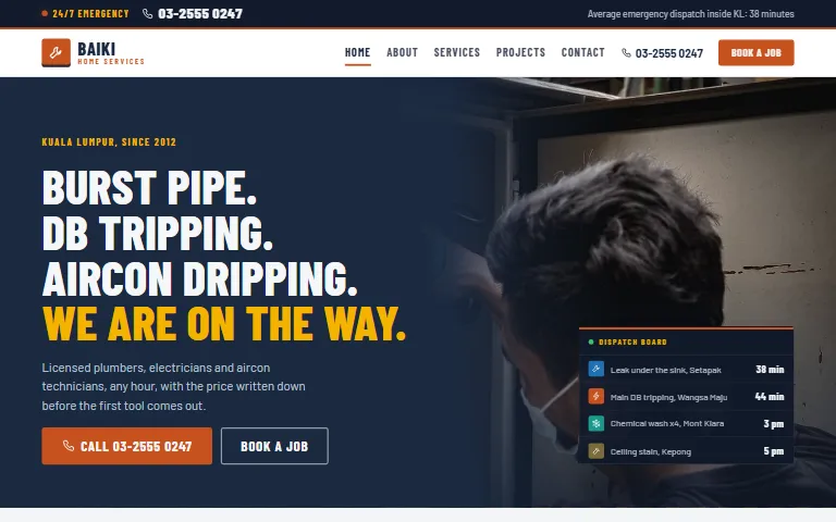 A starting website design for a home services company